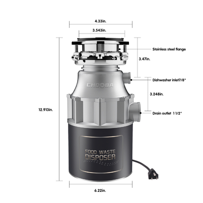 3/4 hp Indoor Use Continuous Feed Garbage Disposal  Wet Waste Processor Kitchen Garbage Disposal